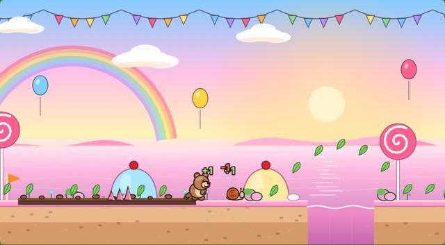 Candy world with a lollipop, rainbow and balloons