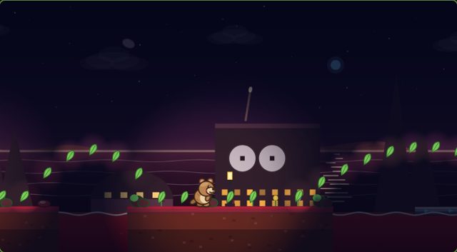 Mars 3: Rotto at night in front of the mainframe wall with spinning reels